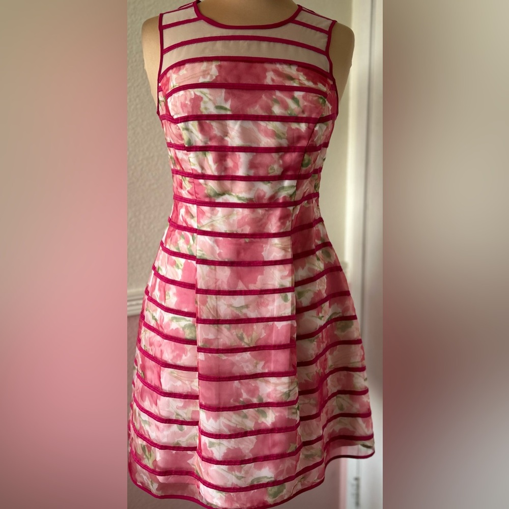 Pink and White Striped Floral Dress